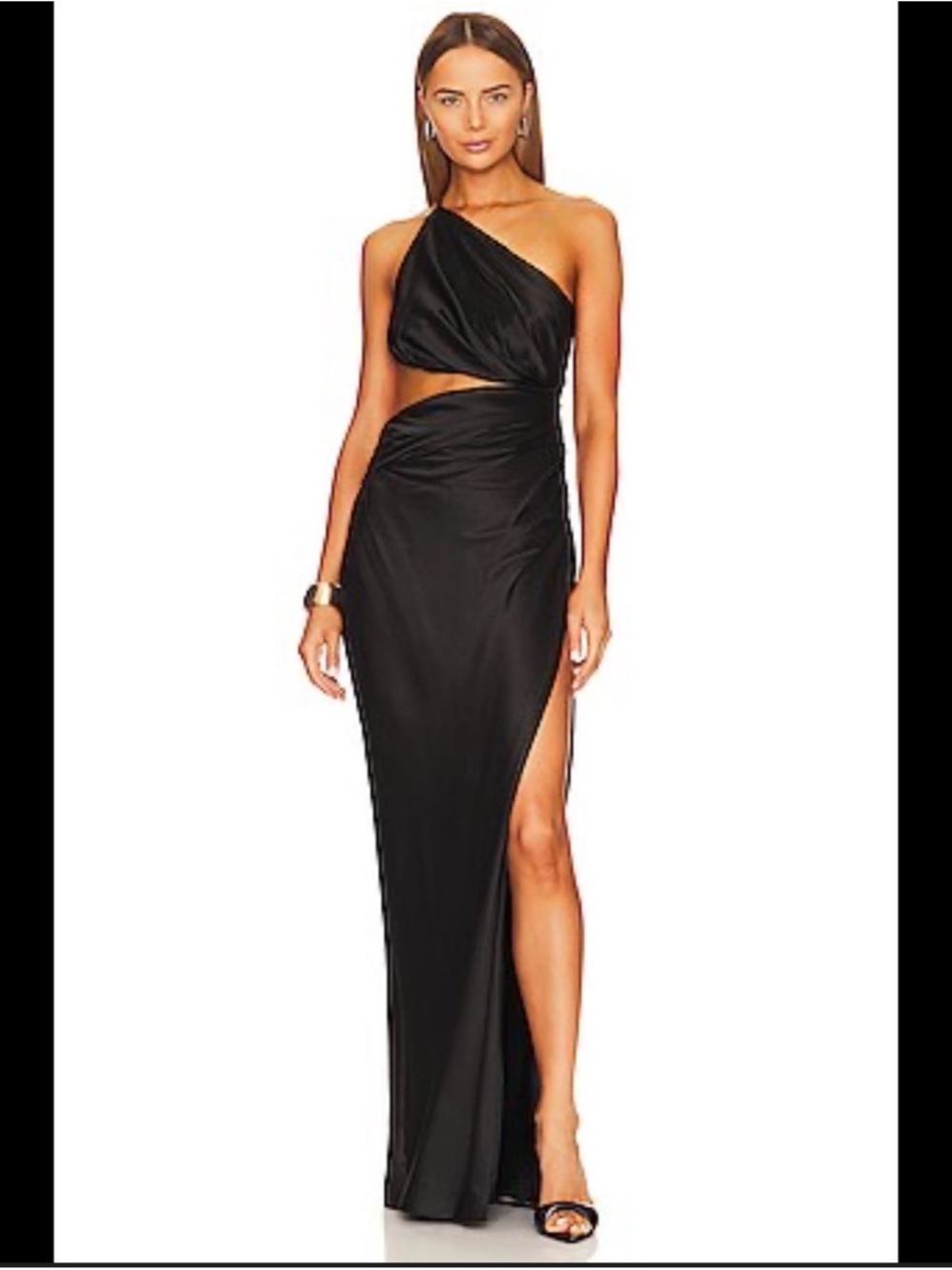 Paulina’s fashion Boutique Asymmetric One-Shoulder Satin Maxi Dress in black by